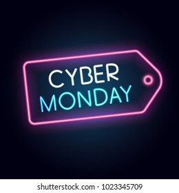 Cyber Monday banner, neon style, vector illustration