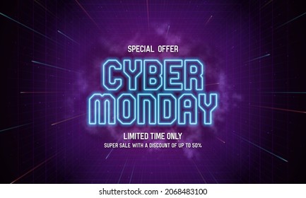 Cyber Monday banner. Promotion sale poster. Vector illustration.