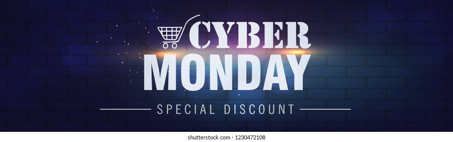 Cyber Monday Banner. Promotional Online Sale Event. Online Shopping and Marketing Concept.