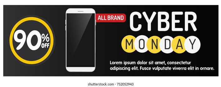cyber monday banner sale off smartphone all brand vector with black background