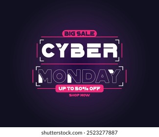 Cyber Monday banner sale shop now tech background, vector illustration.
