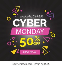 Cyber Monday banner social media post template design for business promotion vector illustration
