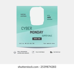 Cyber Monday Grande oferta de design de banner. Cyber Monday social media post design para uma super venda, novos produtos online venda flyer design