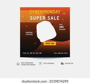 Cyber Monday Big offer banner design. Cyber Monday social media post design for a super sale, brand new products online sale flyer design