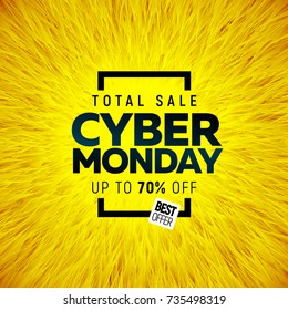 Cyber Monday Big sale banner bright color design with round abstract background. Vector illustration template