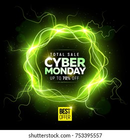 Cyber Monday Big sale banner bright color design with round abstract background. Vector illustration template