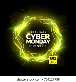 Cyber Monday Big sale banner bright color design with round abstract background. Vector illustration template