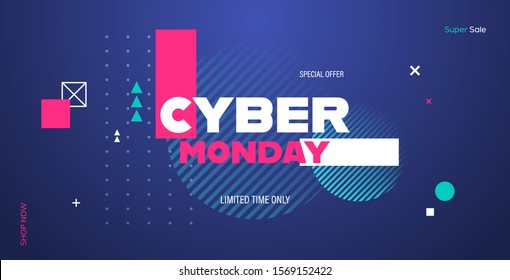 cyber monday big sale flyer advertisement special offer concept holiday online shopping discount poster horizontal vector illustration