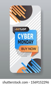 cyber monday big sale sticker advertisement special offer concept holiday shopping discount smartphone screen online mobile app vertical vector illustration
