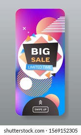 cyber monday big sale sticker advertisement special offer concept holiday shopping discount smartphone screen online mobile app vertical vector illustration