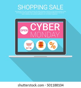 Cyber Monday Big Shopping Sale Banner Flat Vector Illustration