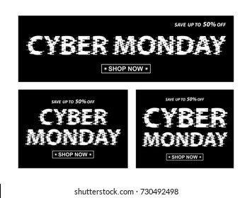 Cyber monday black banners. Vector different proportion banners with Cyber Monday text.