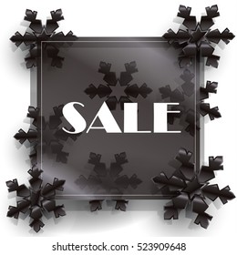 Cyber Monday. Black Friday. Sale poster design, template. Vector. For Christmas Holiday Sale or Black Friday Sale discount. Winter wallpaper with black snowflakes, black glass. Online Sale Advertising