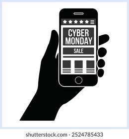 Cyber Monday black silhouette, vector, icon, illustration for E-commerce online shopping sale
