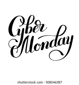 cyber monday black and white promotional banner inscription lettering composition, calligraphy vector illustration