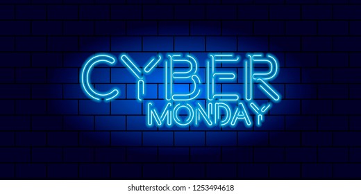 Cyber monday blue neon effect light on dark background illustration vector