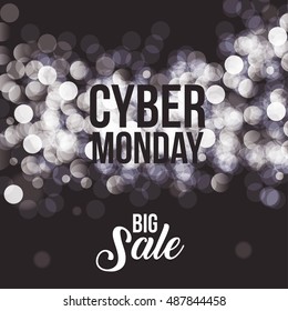 Cyber Monday and blured lights icon. ecommerce sale decoration and advertising theme. Black and white design. Vector illustration