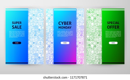 Cyber Monday Brochure Design. Vector Illustration of Outline Banner.
