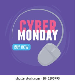 cyber monday, buy now button click card vector illustration
