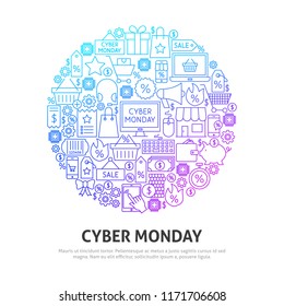 Cyber Monday Circle Concept. Vector Illustration of Outline Design.