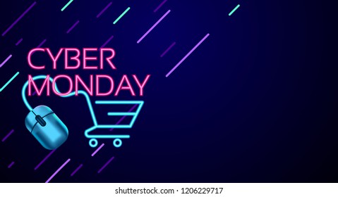 Cyber Monday colorful neon style conceptual sign sales background, banner, poster, flyer template, vector illustration