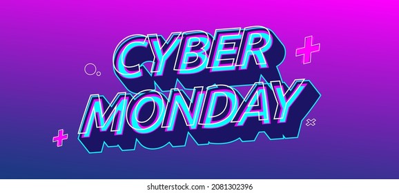 Cyber Monday colorful neon style. Conceptual sign sales background, banner, poster, flyer template.