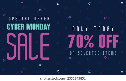 Cyber Monday Colorful Neon Style Super Sale Web Banner. Cyber Monday Sale Special Offer Social Media Post Design. Business, Promotion, and Advertising Vector Template. Seasonal Offers Mega Big Sale