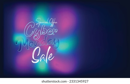 Cyber Monday Colorful Neon Style Super Sale Web Banner. Cyber Monday Sale Special Offer Social Media Post Design. Business, Promotion, and Advertising Vector Template. Seasonal Offers Mega Big Sale