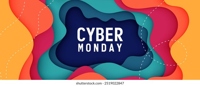 Cyber Monday colorful papercut background template design.
