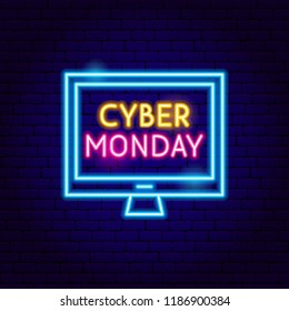 Cyber Montag Computer Neon Sign. Vektorgrafik der Verkaufsförderung.