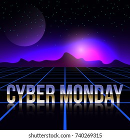 Cyber Monday concept background. Vector illustration in retro arcade game style. Retro analog game background. EPS10
