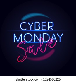 Cyber Monday concept banner in modern neon style.