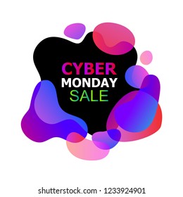 Cyber Monday concept banner in trendy abstract fluid neon style, luminous nightly gradients liquid organic shapes, advertisement of sales rebates of cyber Monday. Vector illustration for flyers, cards