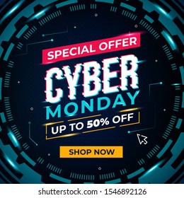 Cyber monday concept in circle technology background flat design for banner, flyer, poster Free Vector