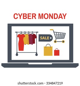 Cyber Monday concept with e-commerce icons design, vector illustration