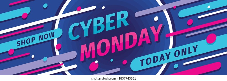 Cyber monday concept promotion horizontal banner design. Advertising promotion marketing layout. Big sale today only. Vector illustration. 
