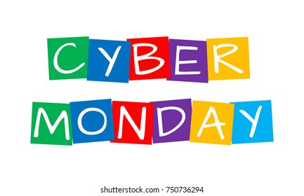 cyber monday, cut out vector letters in rainbow squares