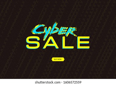 Cyber Monday dark banner design. Technology style futuristic art for social media, cover, landing page, cover, promotion. Eps10 Vector illustration. 