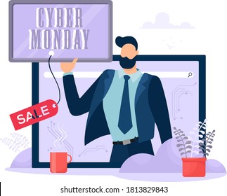 Día del ciberlunes. Ilustración vectorial. Venta. Descuento