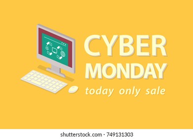 Cyber monday deals background. Vector banner with a computer