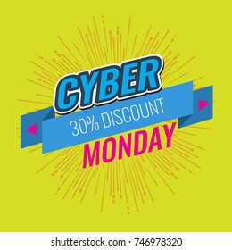 Cyber monday deals design with trendy cute ribbon. Flat and solid vector.