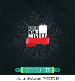 Cyber monday deals design with trendy cute ribbon. Flat and solid vector.