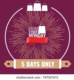 Cyber monday deals design with trendy cute ribbon. Flat and solid vector.