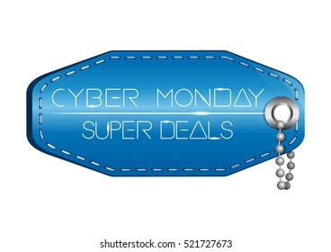 Cyber Monday design. Blue price tag with the inscription - Cyber Monday. Sale tag. Super Deals. Vector illustration