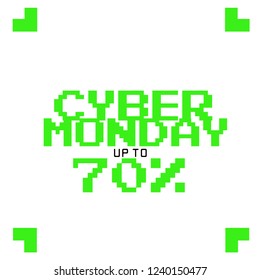 CYBER MONDAY DESIGN. DISCOUNT , PROMOTION, MINIMAL DIGITAL LAYOUT . DIGITAL STYLE FONT. GREEN ON WHITE.