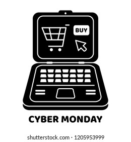 Cyber Monday design. Vector laptop computer. Holiday online shopping concept on white background isolated. Stock Vector Illustration.