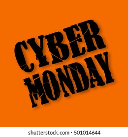 Cyber Monday. Destroyed text. Header, element for celebratory design with soft shadow. Vector illustration. 