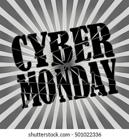 Cyber Monday. Destroyed text. Header, element for celebratory design. Vector illustration. 