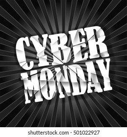 Cyber Monday. Destroyed text. Header, element for celebratory design with soft shadow. Vector illustration. 