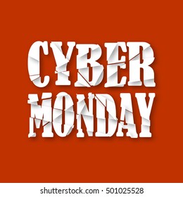 Cyber Monday. Destroyed text. Header, element for celebratory design with soft shadow. Vector illustration. 